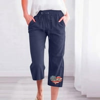 Ženske pamučne pantalone trendy tiskanje elastične labave ravne široke noge sa džepom plaže Boho Lounge