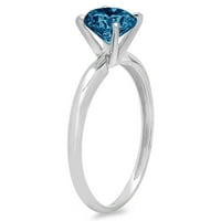 1. CT sjajan okrugli rez prirodni London Blue Topaz 14K bijeli zlatni pasijans prsten sz 4,75