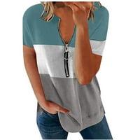 Bluze za žene, ženski povremeni patchwork V-izrez labav majica s kratkim rukavima