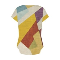 Yyeselk majice kratkih rukava za žene slobodno vrijeme seksi V-izrez Loop Loseov pulover bluze Modni blok geometrije Ispis ljetni tee vrhovi žuti s