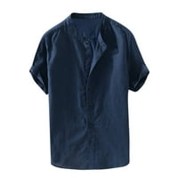 Hanas Fashion Muški vrhovi Muška baggy pamučna mješavina puna majica s kratkim rukavima retro T majice za bluza mornarice xxxl