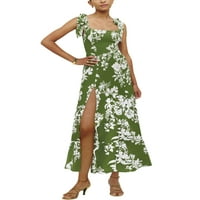 Rejlun dame duge haljine cvjetne ispise klizne haljine kvadratni vrat ljeto plaža seksi seksi čipka za odmor zeleno l