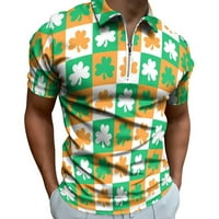 B91XZ MENS Workout majice Muške St Patricks Day Modni Ležerne prilike 3D Digital Print Majica kratkih rukava Top Men V izrez T majice Polo Majice za muškarce Žuta 3xl