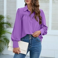 Tking Fashion ženska casual Solid Rever Cardigan dugih rukava s dugim rukavima Top majice za žene Purple XL