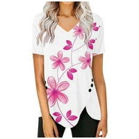 Ženski bluzes cvjetna bluza s kratkim rukavima casual ženska modna V-izrez TEE ružičasta 5xl