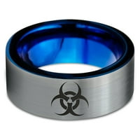 Volfram BioScard Toxic Oison Simbol band prsten za muškarce Žene Udobnost Potpuno plavo ravni rez brušeni