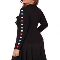 Ženska crna srčana stalak za ovratnik, majice s dugim rukavima plus veličine