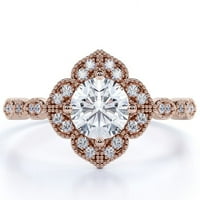 1. CARAT Okrugli milgrain cvjetni prsten za cvijet - Art Deco prsten - Angažovački prsten - vjenčani