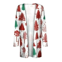 PBNBP Cardigan za žene Lagana pada modna božićna stabla Snowflake tiskane košulje Ležerne prilike otvoreni prednji rukav draped kardigani sa džepovima