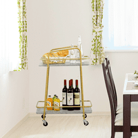 Moderna kuhinjska kolica na točkovima serviranje posluživačke kolica sa otvorenim policama i zlatnom