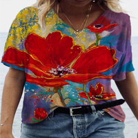 Žene plus veličine T-majice Casual V izrez cvjetni ispis kratki rukav na vrhu labavog vremena za svakodnevno