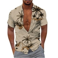 Caveitl muški vrhovi, muškarci modni casual tipke Hawaii ispis particat bluza s kratkim rukavima Khaki