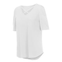 Hvyesh Ženski ljetni vrhovi labavi fit dame casual kratki rukav srušeni rukavi V-izrez čvrsta majica bluza