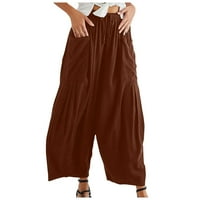 Susanny Womens s džepovima zvoni donji pamučni posteljina palazza hlače nacrtavaju se labave hlače sa