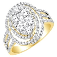 OVAL KLUSTER HRANE Vjenčani prsten u 14k žuto zlato sa 1. CT okrugli bijeli prirodni dijamant sa veličinom