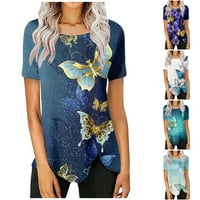 Ženski vrhovi ženski ljetni okrugli vrat kratki rukav leptir s majicama od tiskane majice TOP S svijetloplava