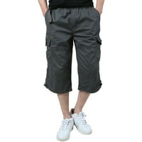 Ecqkame Teret Lagane muške radne pantalone Capri duge kratke hlače Muška plus veličine pamuk Multi džepni kombinezon obrezane pantalone Sivi XXL