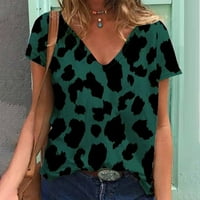 Žene leopardske majice i bluze V izrez kratki rukav majica ljetni osnovni vrhovi labava modna bluza
