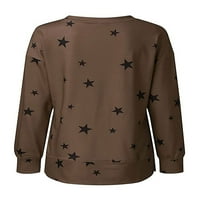 Cindysus Women T majica Stars Print T-Majica Crew Cret TEE Radna tunika Bluza Labavi vrhovi Khaki L