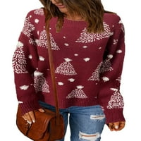 Lieramram Božićne žene Fluffy pleteni džemper snježne patchf uzorak casual dugih rukava pulover pletiva