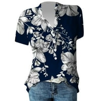 Modni ljetni plus veličine vrhova bluza kratki rukav za slobodno vrijeme ženske cvjetne majice plave