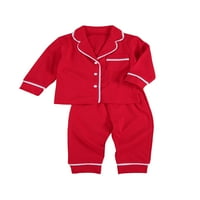 Peyakidsaa Toddler Kids Baby Girl PJS Dugi rukav Dugme s dugim rukavima Top hlače Pamuk Pajamas Set
