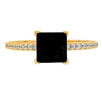 1.66ct Princess Cret crni prirodni ony 18k žuti zlatni gravirajući izjavu bridalne godišnjice Angažovanje vjenčanog prstena veličine 9.25