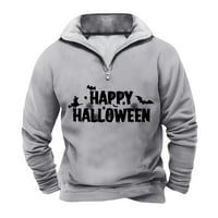 Halloween Print - Muški vintage visoki vrat Top poluvremena Zip Sportski džemper s dugim rukavima