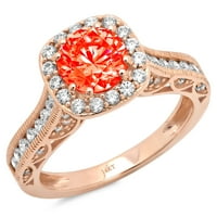 2. CT Sjajan okrugli rez simulirani crveni dijamant 14k Rose Gold Halo Pasijans sa Accenting prstenom SZ 10.25