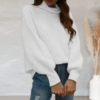 Dukseri za žene Trendy Plus Ležerne duge rukave Pleteni džemper lagani pulover Duks vrh Bijeli