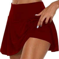 REJLUN Žene vježbanje Sportske kratke hlače Lažne dvije dno, visoki struk mini pantalone za atletsku jogu suknje za podizanje fitness gamaše vino crveno xxxl