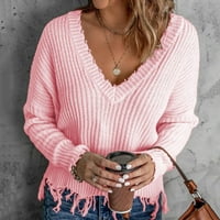Pedort jesen trendy prevelizirani džemper za žene dugih rukava Ležerne džemper od pukotina na vrhu ružičaste,