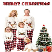 Božićna porodica Usklađivanje pidžama Podešava vrhove tiska Elk + plažene hlače za spavanje Xmas Holiday Loungeward Jammies PJS Outfit
