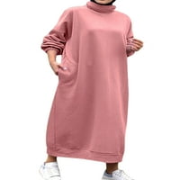 Zodanni dame Long Maxi haljine Duks visoki vrat Dress Bageri Labavi odmor Pink 3xl