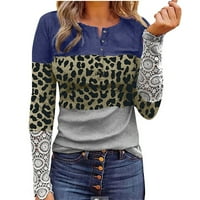 Tunci dugih rukava za žene ženska modna patchwork tisak čipke dugih rukava casual gumb pulover dukserica
