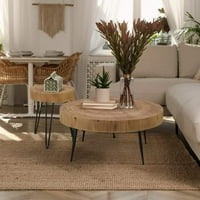 Seoska kuća okrugla stola za kavu od 2, koktel tabela, moderni krug prirodnog drveta FINSH bočni i krajnji