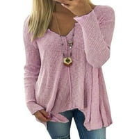Luxplum dame Thee V izrez T-majica Majica pune boje Casual Tops Dnevno odjeća tunika Bluza Pink L