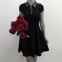 Ženska haljina za majčin rukav odvojite ovratnik Gothic Punk crni patentni patentni zatvarač A-line mini haljina