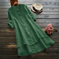 Košulje za žene labavo posteljina Soild gumb dugih rukava s dugim rukavima, majica zelena m