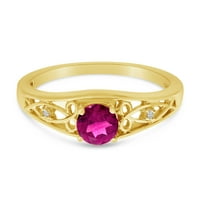 10k žuto zlato okruglo ružičasto topaz i dijamantni prsten
