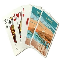 Cayucos, California, Slikarsko, pristanište za plažu, preša sa fenjerom, premium igraće karte, paluba