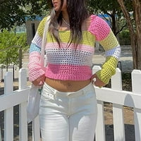 Canrulo Žene izdubljene kukičane pletene gornje Y2K blok boja TEE majica E Girl s dugim rukavima