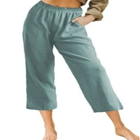 Paille ženski casual labavi elastični struk pamuk posteljina kapris obrezane široke pantalone za noge