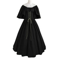 Ženska plus Veličina renesanse haljina zvona bez ramena Srednjovjekovne vintage haljine s korzet patchwork ball haljinom crni xxl