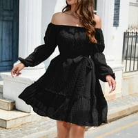 Ljetne haljine za žene izvan ramena Mini boemIan a-line pune haljine s dugim rukavima crne s