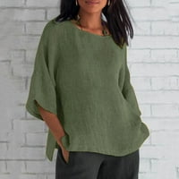 Ženska ljetna modna obrezana rukava s okruglim vratom pamuk linija labava majica bluza Army Green XL
