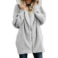 Ženske prevelike jakne sa šerpam runom sa džepovima Hoodie zimski kaput vanjska odjeća siva xxl