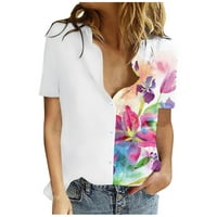 Žene tunika majica Tees Ljetni modni kratki rukav ženski vrhovi vintage cvjetni teški trene i vrat Henley izrez majice Ležerne i vitka bluza