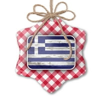 Božićna ornamentna zastava na drvu Grčka Crvena plaid Neonblond