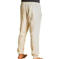 Muška pamučna posteljina visoki struk elastični s džepovima Casual pantalone pantalone